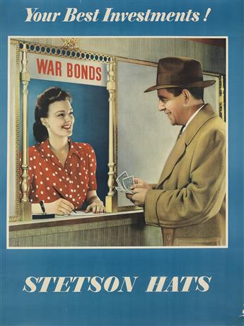 VARIOUS ARTISTS. [STETSON.] Two posters. Circa 1940s. Sizes vary, each approximately 37x28 inches, 94x71 cm.